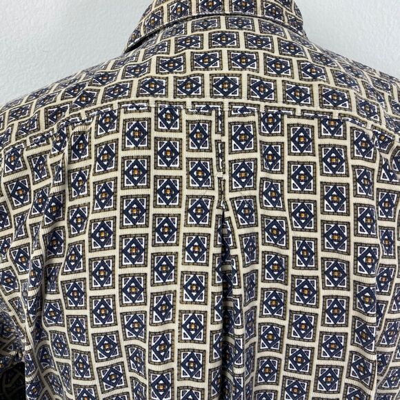Bruno Tan Geometric Pinwale Corduroy Dress Shirt XL Button Front Long Sleeves - Picture 9 of 12